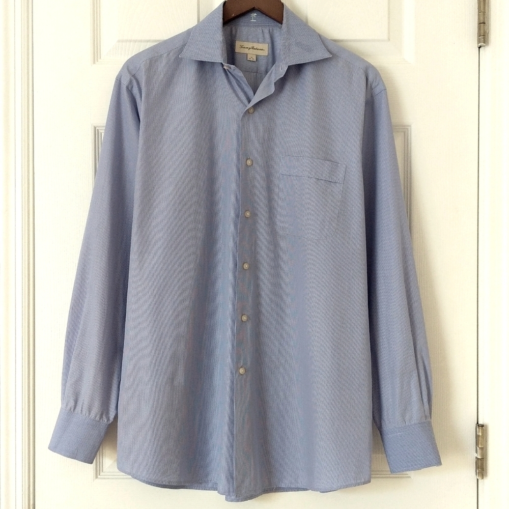 Tommy Bahama Classic Striped Cotton Long Sleeve Button Down Shirt White Blue L - Picture 1 of 15